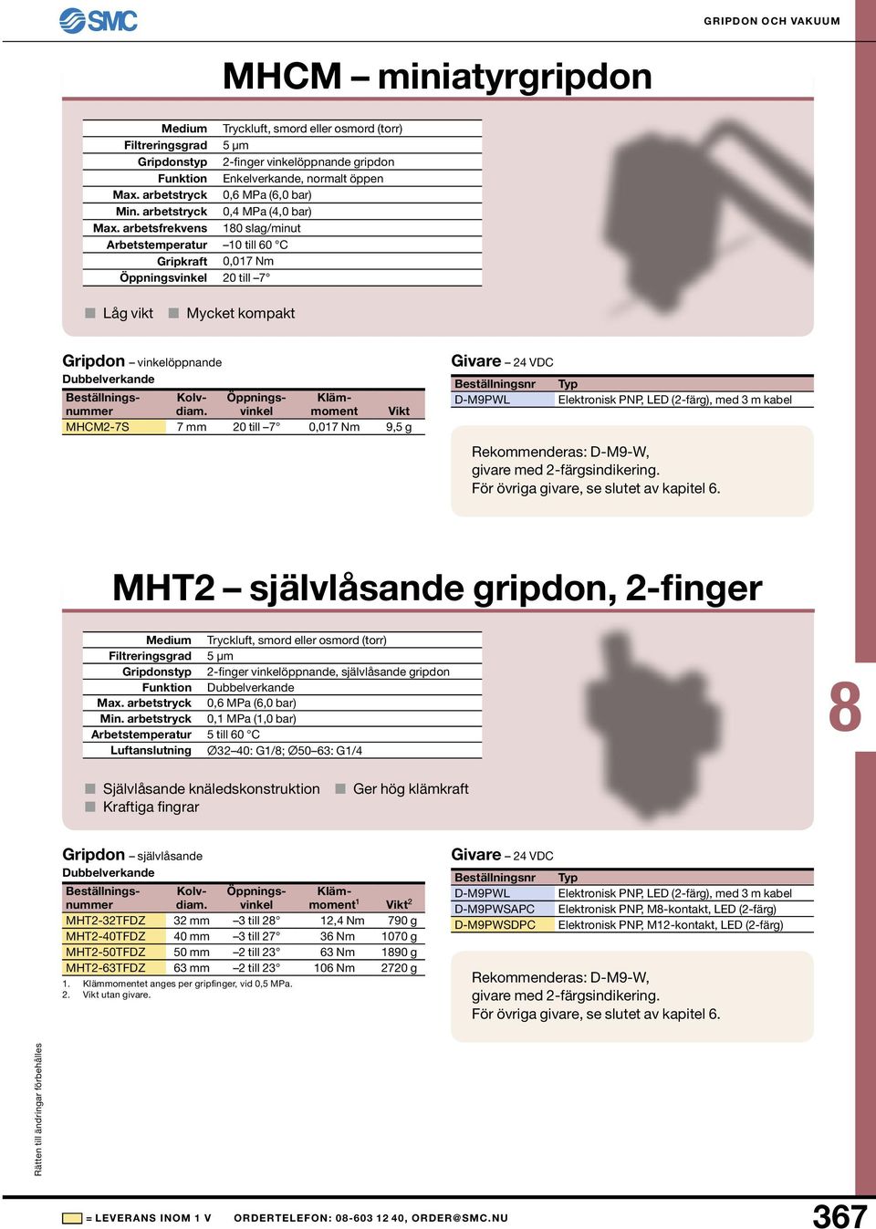 Dubbelverkande Rekommenderas: D-M9-W, givare med 2-färgs indikering. För övriga givare, se slutet av kapitel 6.