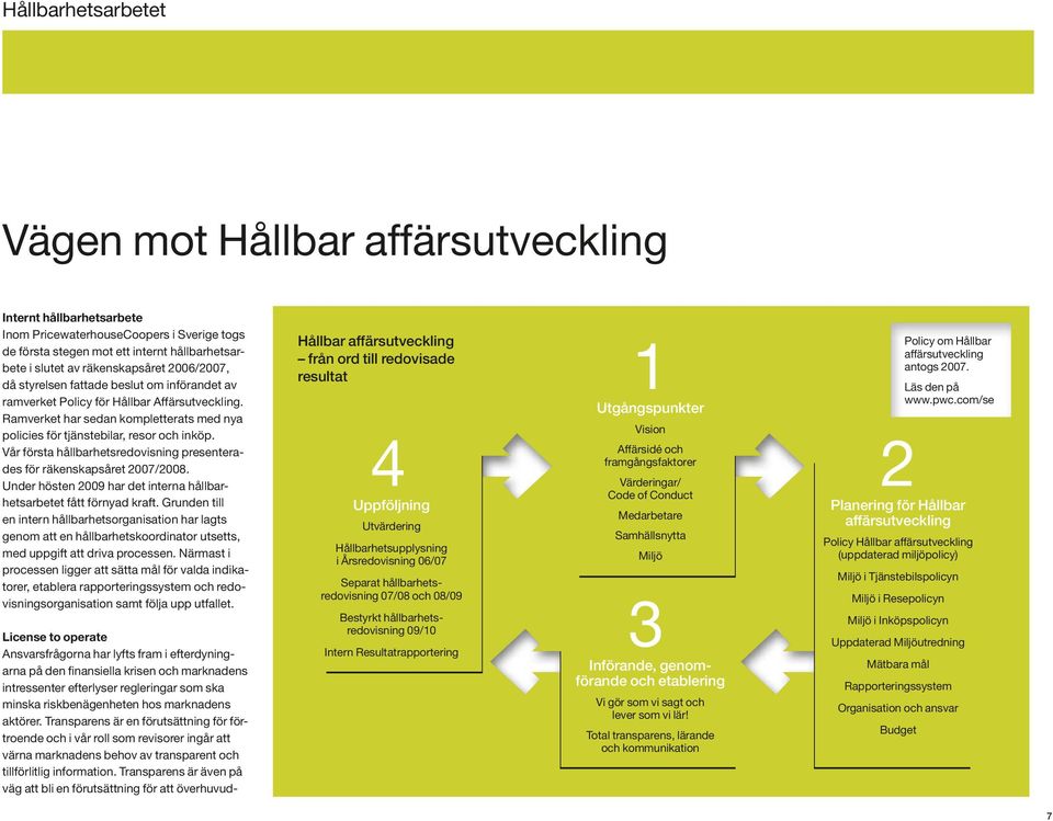 Ramverket har sedan kompletterats med nya policies för tjänstebilar, resor och inköp. Vår första hållbarhetsredovisning presenterades för räkenskapsåret 2007/2008.