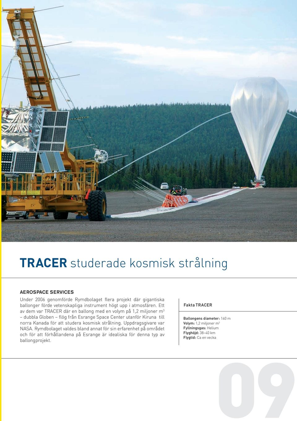 Ett av dem var TRACER där en ballong med en volym på 1,2 miljoner m 3 dubbla Globen flög från Esrange Space Center utanför Kiruna till norra Kanada för att studera