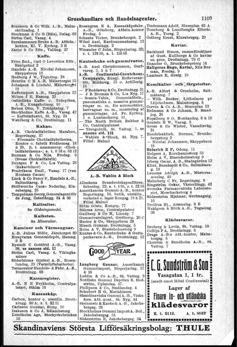 an:>-marjlBruks' A. B. Afdeln. Wibel Axel, Karduansmakareg. 12 kontor, Kl. V. Kyrkog. 3 B o. Drottningg. 2 ~fic\o" & C9 Eftr., Valliilg.' 37 Winander C-J'ohn, Birgerjarlsg. 32; '~:il " Kaffe. " r. t.