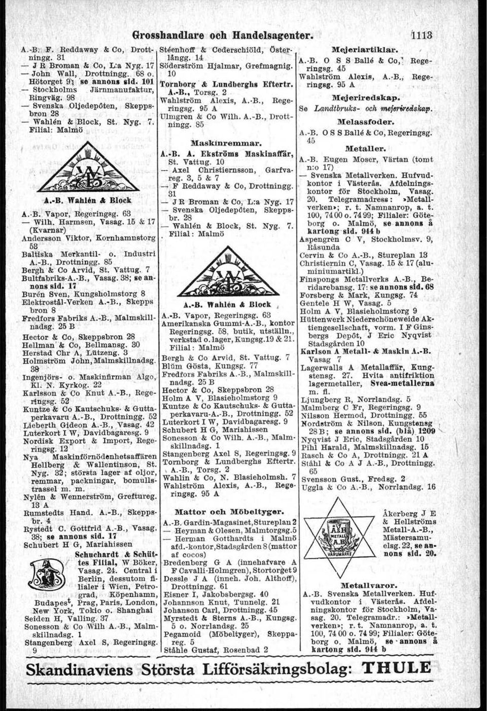 14 S<iderström Hjalmar, Grefmagnig. 10 T.ornborg & Lnndberehs Eftertr. Å.-R., Torsg. 2 Wahlström Alexis, A.-B., Rege- Bkepps- ringsg. 95 A Nyg.7...Ä~, ' ~,~ - ' -",A. B. JfR,hilln,,. R.1o'ck, A.-B'.