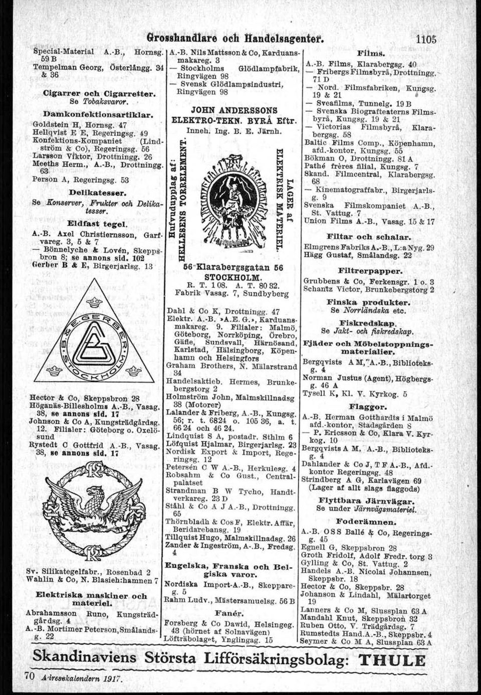 Per~(m A, Regeringsg. 53,Del~katesser. Se'o/Konserver, Frukter 0Il/i Delikatesser. EllIfäst tegel.' A.-B. Axel Christiernsson, Garf-,. areg. 3, 5 & 7 -'- I\önne~y.che& Lo.