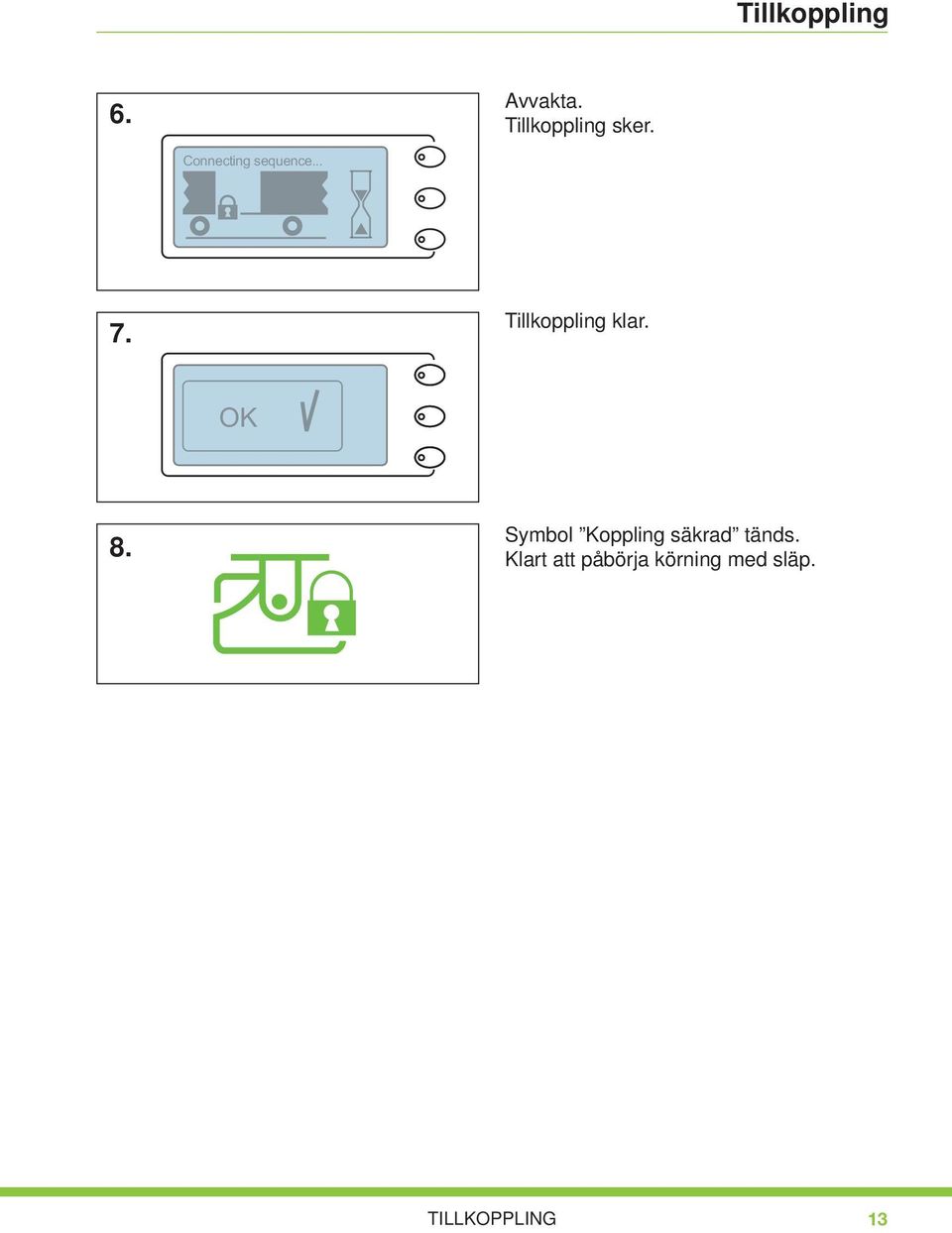 OK 8. Symbol Koppling säkrad tänds.