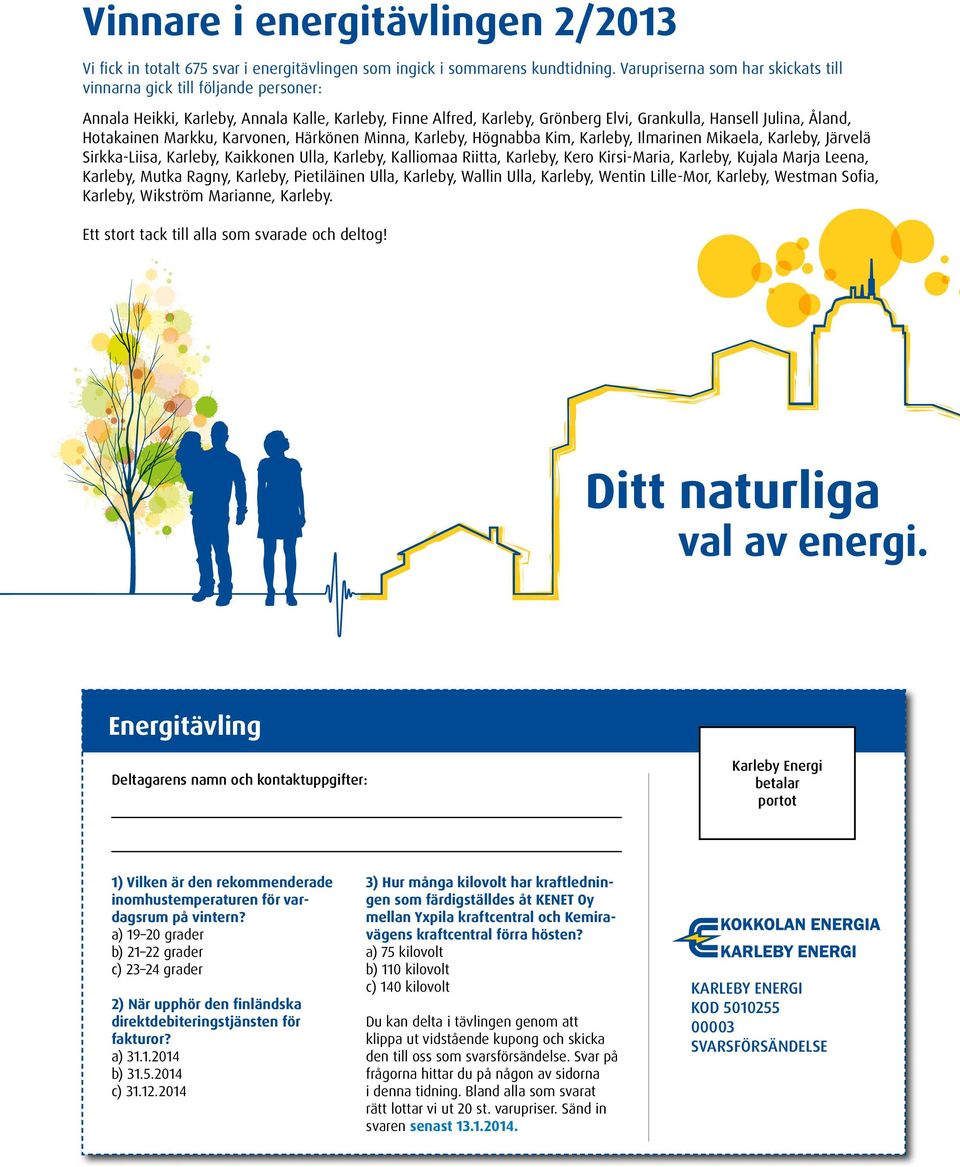 Hotakainen Markku, Karvonen, Härkönen Minna, Karleby, Högnabba Kim, Karleby, Ilmarinen Mikaela, Karleby, Järvelä Sirkka-Liisa, Karleby, Kaikkonen Ulla, Karleby, Kalliomaa Riitta, Karleby, Kero