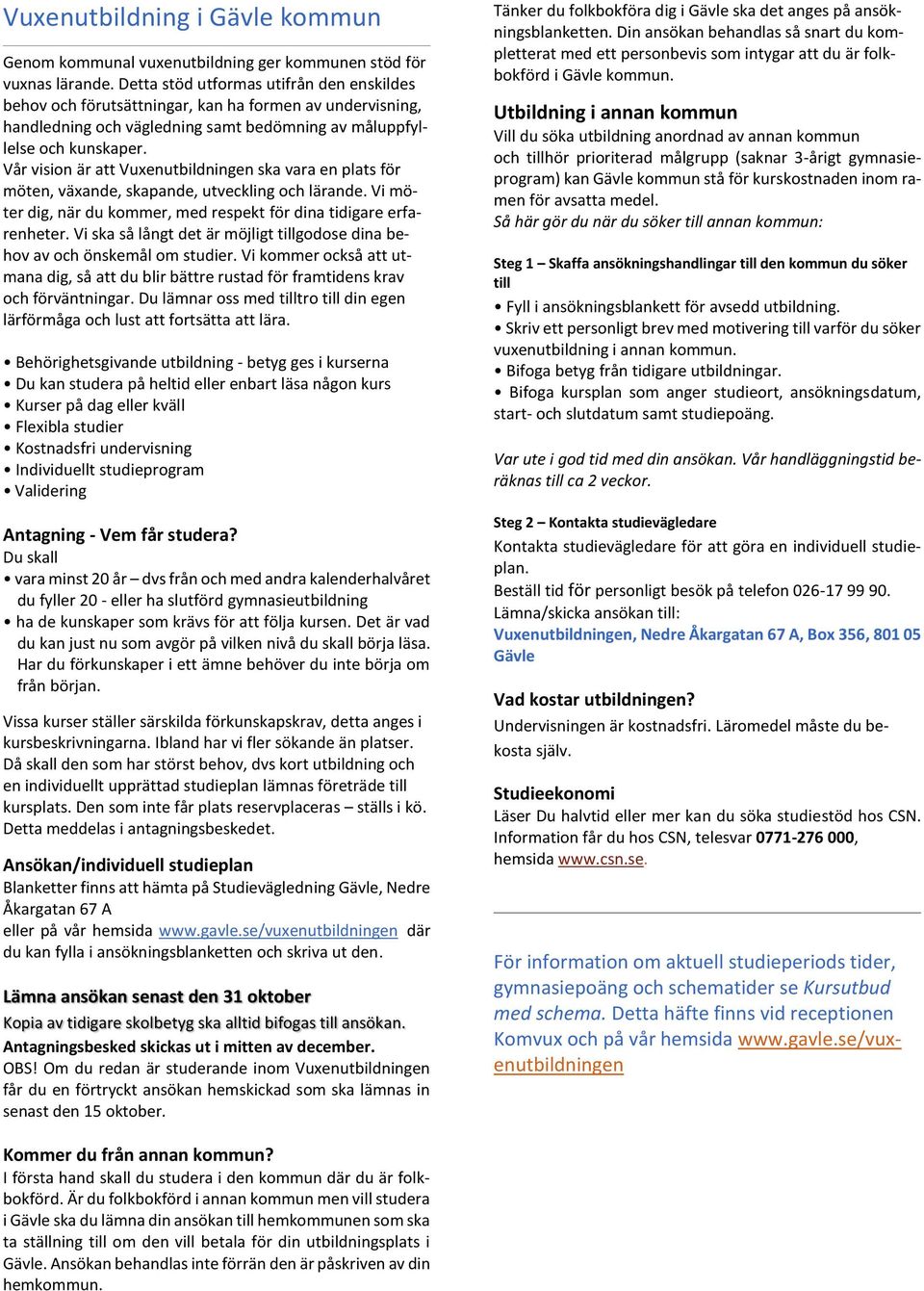 Vår vision är att Vuxenutbildningen ska vara en plats för möten, växande, skapande, utveckling och lärande. Vi möter dig, när du kommer, med respekt för dina tidigare erfarenheter.