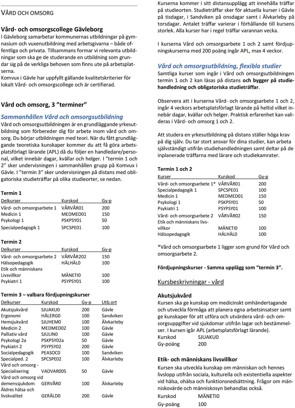 Komvux i Gävle har uppfyllt gällande kvalitetskriterier för lokalt Vård- och omsorgscollege och är certifierad.