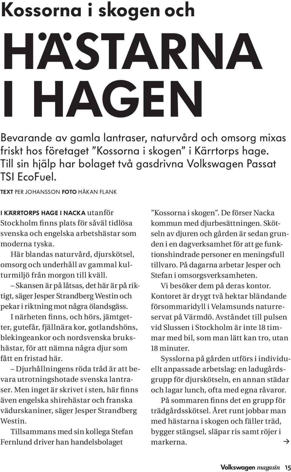 Text Per Johansson Foto Håkan Flank I Kärrtorps hage i Nacka utanför Stockholm finns plats för såväl tidlösa svenska och engelska arbetshästar som moderna tyska.