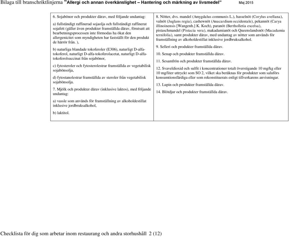 ), b) naturliga blandade tokoferoler (E306), naturligt D-alfatokoferol, naturligt D-alfa-tokoferolacetat, naturligt D-alfatokoferolsuccinat från sojabönor, c) fytosteroler och fytosterolestrar