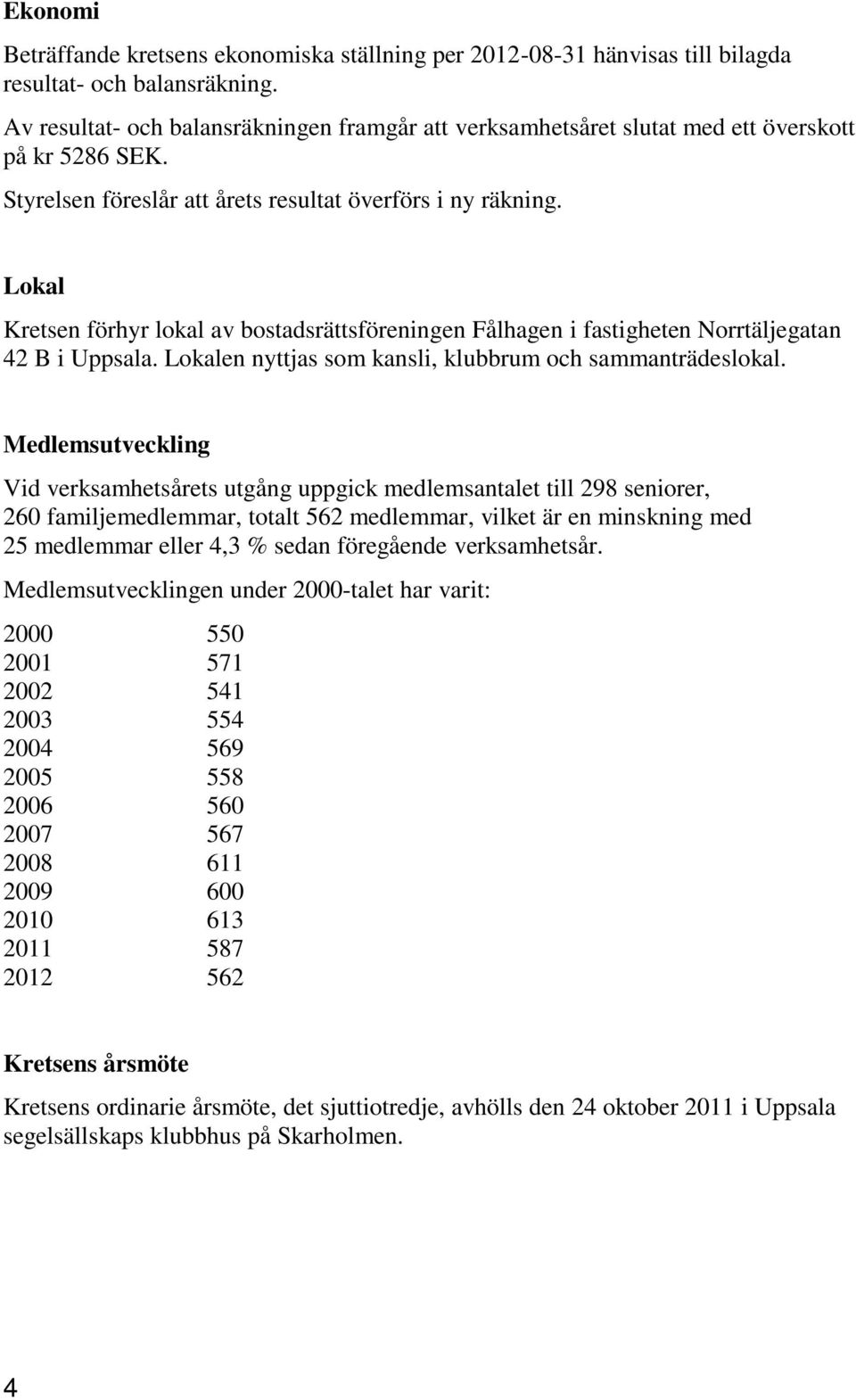 Lokal Kretsen förhyr lokal av bostadsrättsföreningen Fålhagen i fastigheten Norrtäljegatan 42 B i Uppsala. Lokalen nyttjas som kansli, klubbrum och sammanträdeslokal.