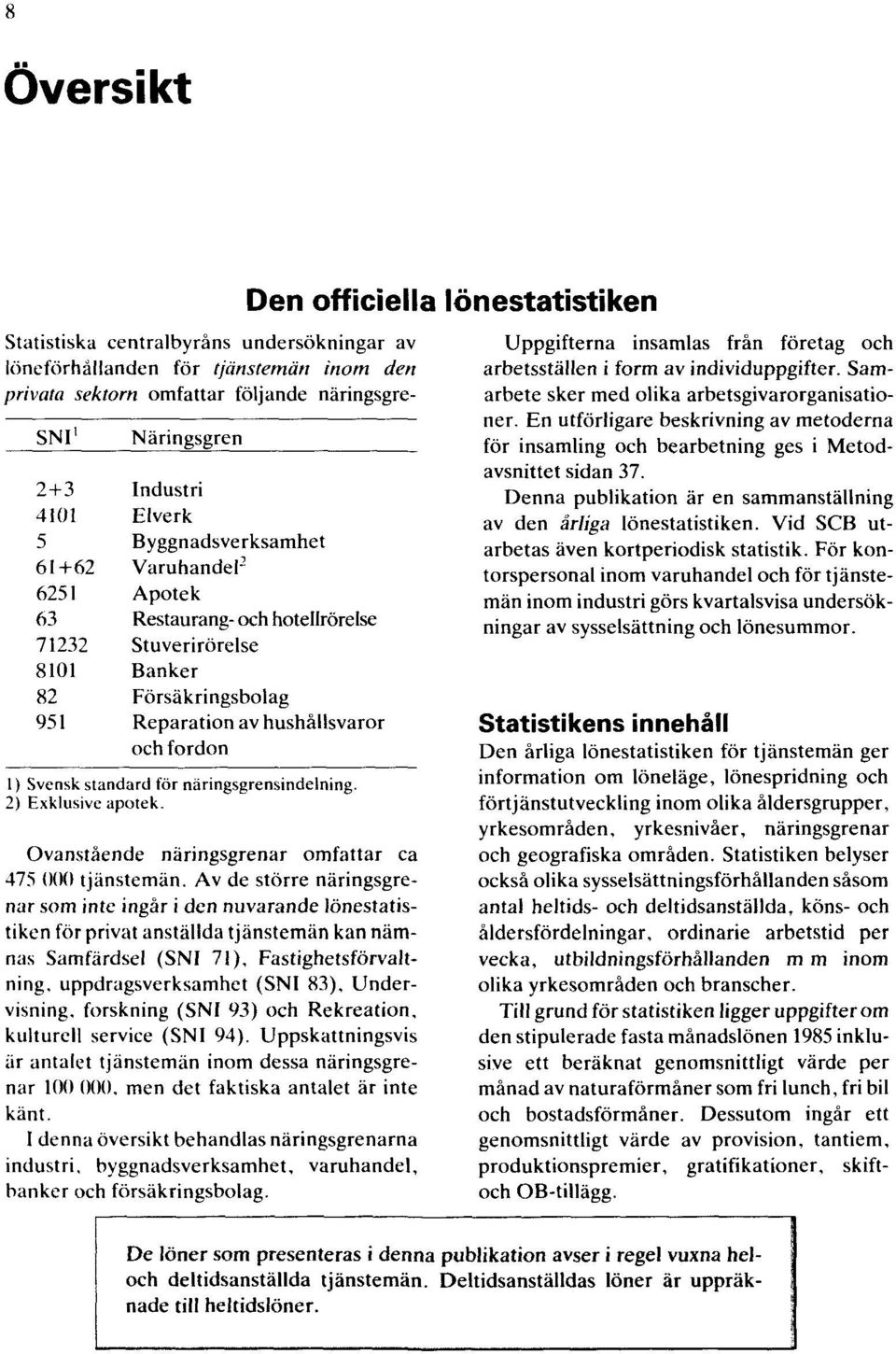 En utförligare beskrivning av metoderna för insamling och bearbetning ges i Metodavsnittet sidan 37. Denna publikation är en sammanställning av den årliga lönestatistiken.