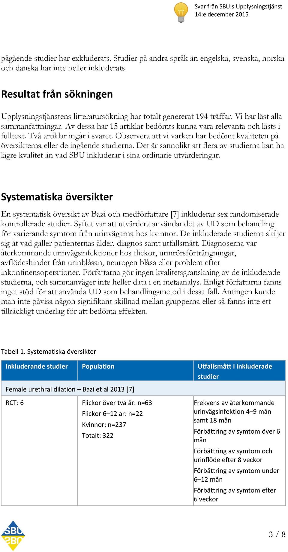 Av dessa har 15 artiklar bedömts kunna vara relevanta och lästs i fulltext. Två artiklar ingår i svaret. Observera att vi varken har bedömt kvaliteten på översikterna eller de ingående studierna.