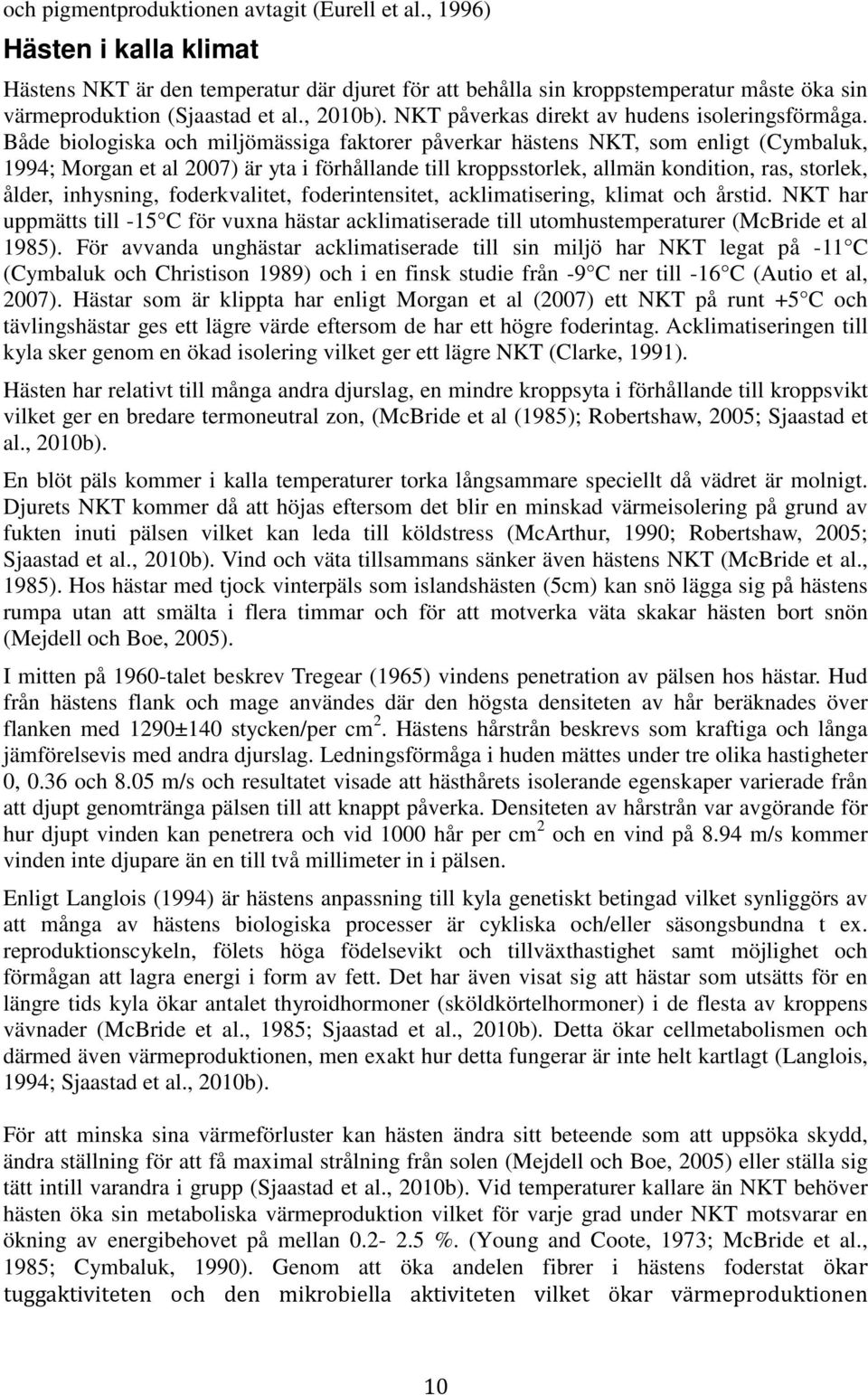 Både biologiska och miljömässiga faktorer påverkar hästens NKT, som enligt (Cymbaluk, 1994; Morgan et al 2007) är yta i förhållande till kroppsstorlek, allmän kondition, ras, storlek, ålder,