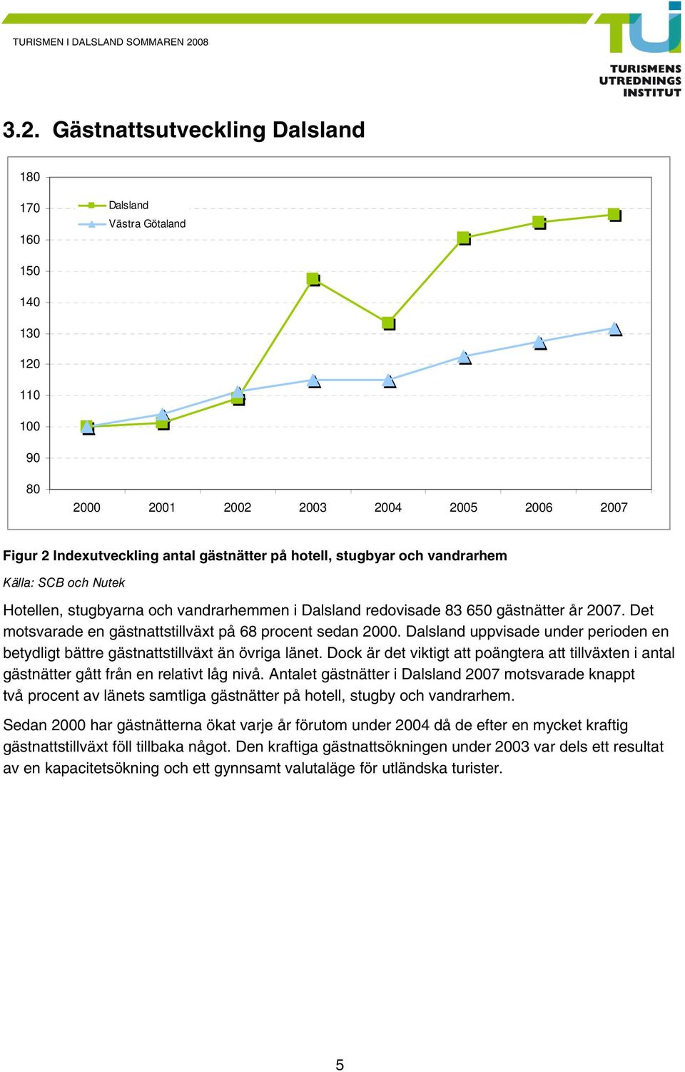 Dalsland uppvisade under perioden en betydligt bättre gästnattstillväxt än övriga länet. Dock är det viktigt att poängtera att tillväxten i antal gästnätter gått från en relativt låg nivå.