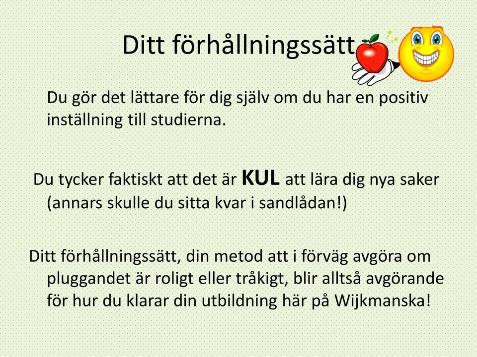 Du tycker faktiskt att det är KUL att lära dig nya saker (annars skulle du sitta kvar i