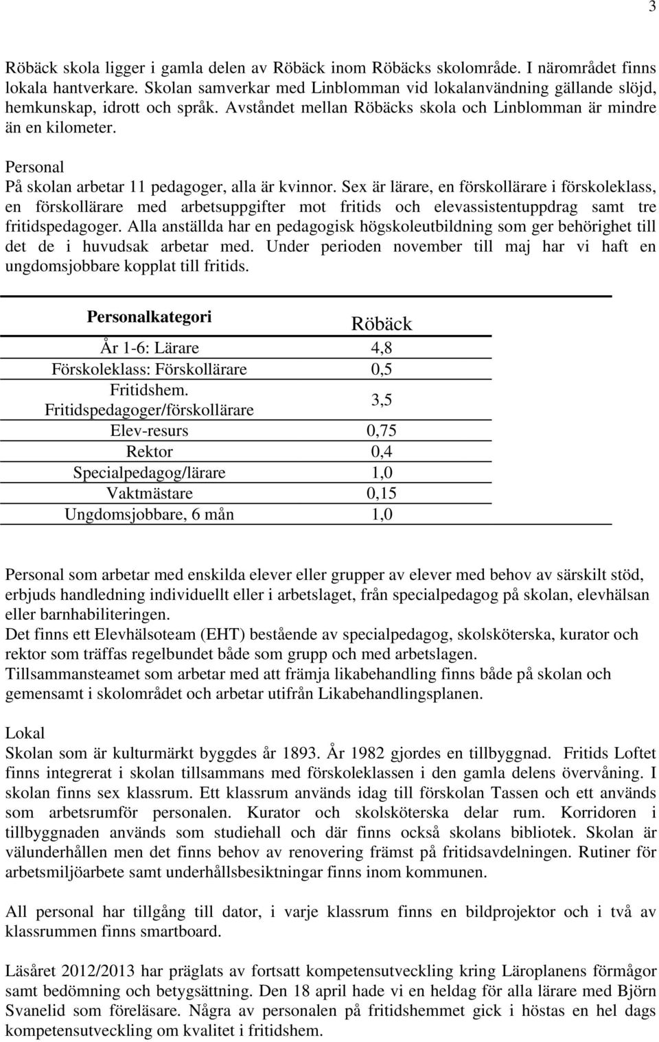 Personal På skolan arbetar 11 pedagoger, alla är kvinnor.