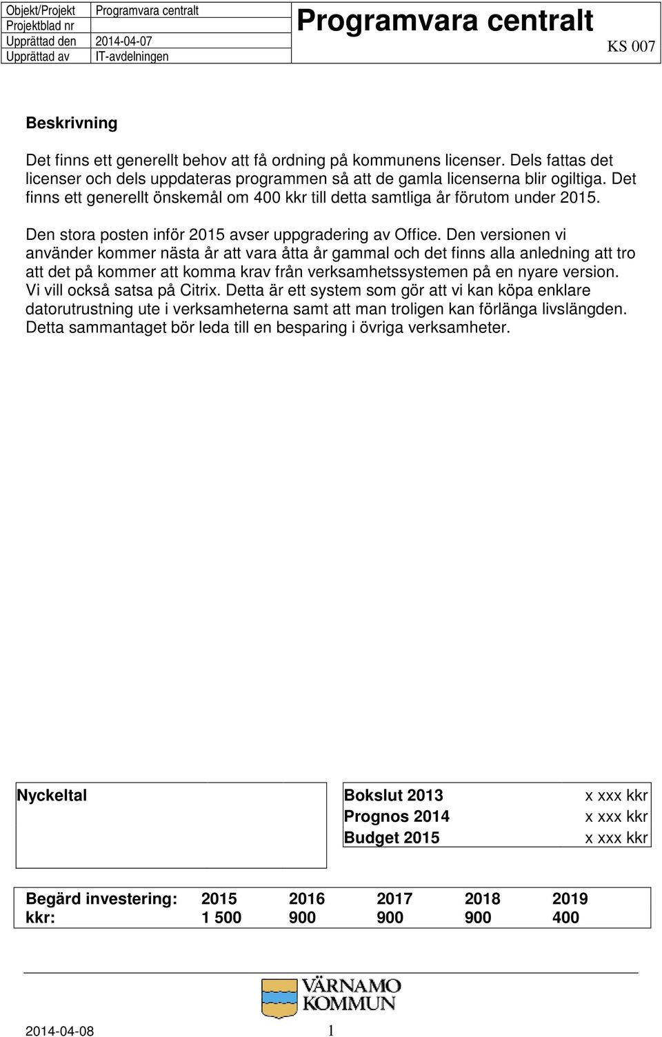 Den stora posten inför 2015 avser uppgradering av Office.