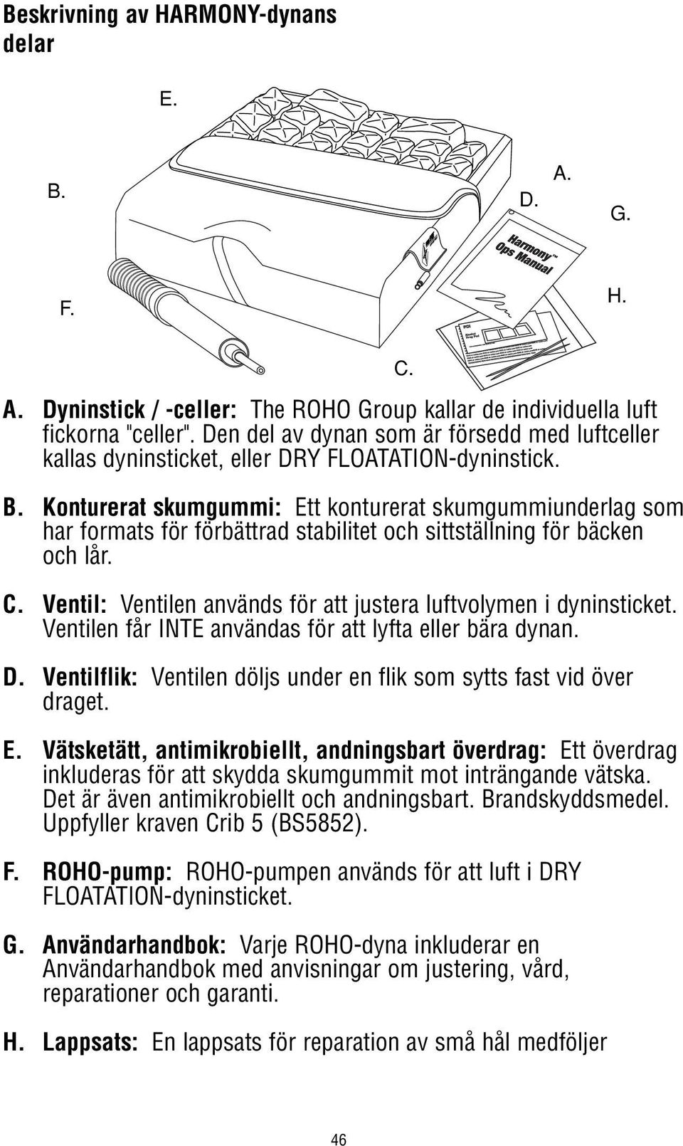 Konturerat skumgummi: Ett konturerat skumgummiunderlag som har formats för förbättrad stabilitet och sittställning för bäcken och lår. C.