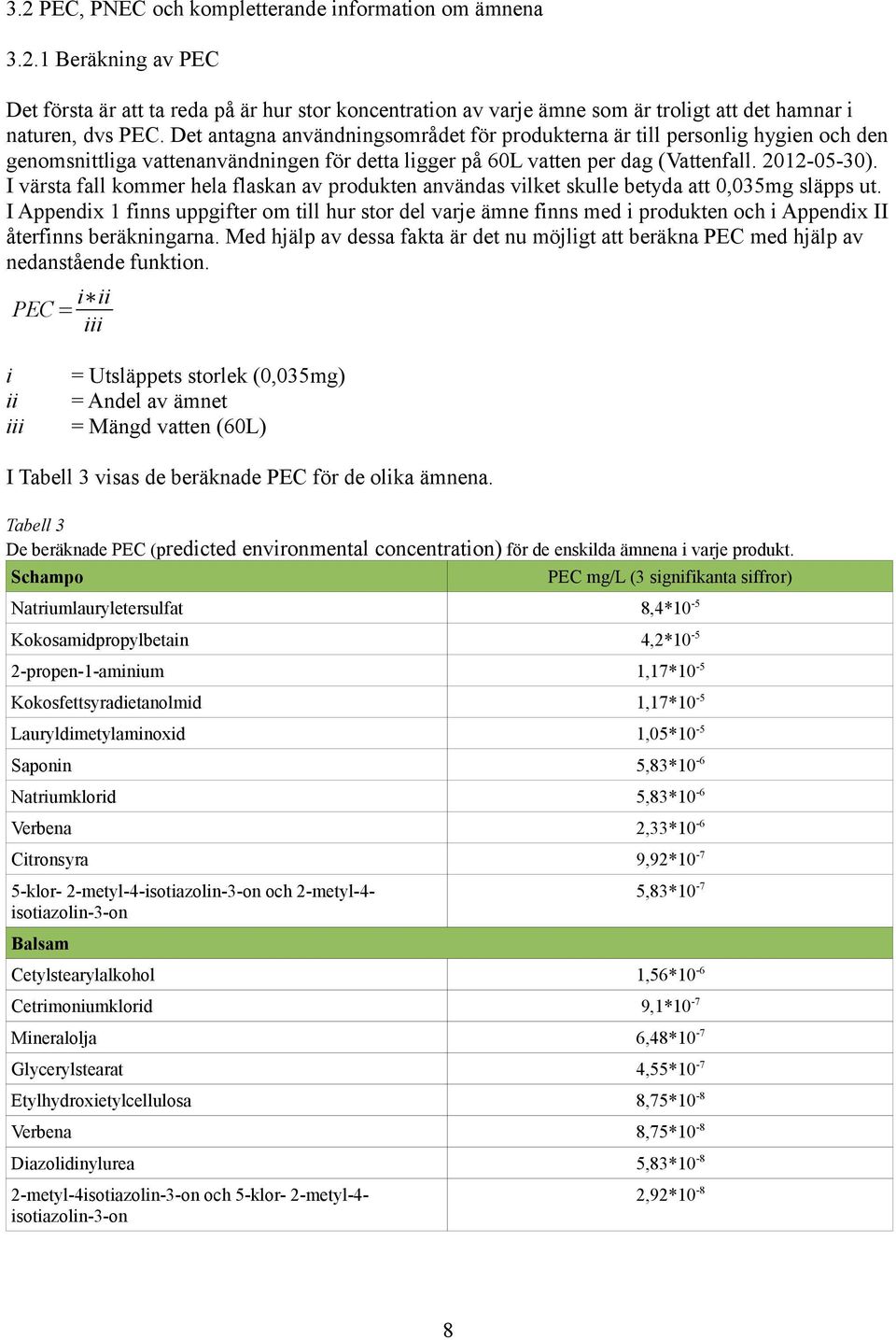 I värsta fall kommer hela flaskan av produkten användas vilket skulle betyda att 0,035mg släpps ut.