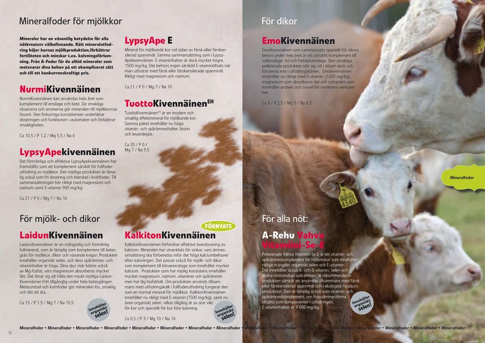 NurmiKivennäinen NurmiKivennäinen kan användas hela året som komplement till ensilage och bete. De smakliga råvarorna och aromerna gör mineralen till mjölk kornas favorit.