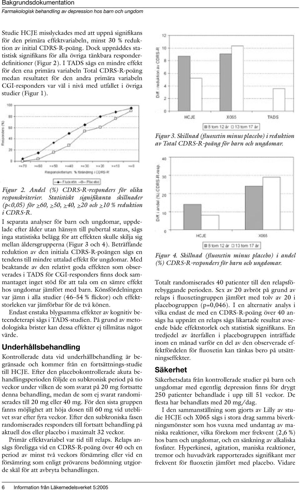 I TADS sågs en mindre effekt för den ena primära variabeln Total CDRS-R-poäng medan resultatet för den andra primära variabeln CGI-responders var väl i nivå med utfallet i övriga studier (Figur 1).