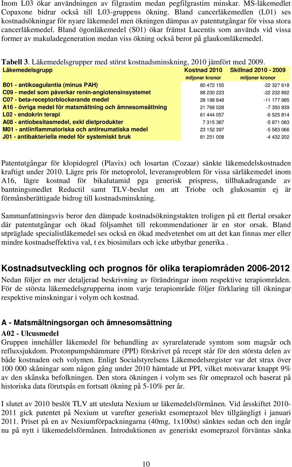 Bland ögonläkemedel (S1) ökar främst Lucentis som används vid vissa former av makuladegeneration medan viss ökning också beror på glaukomläkemedel. Tabell 3.