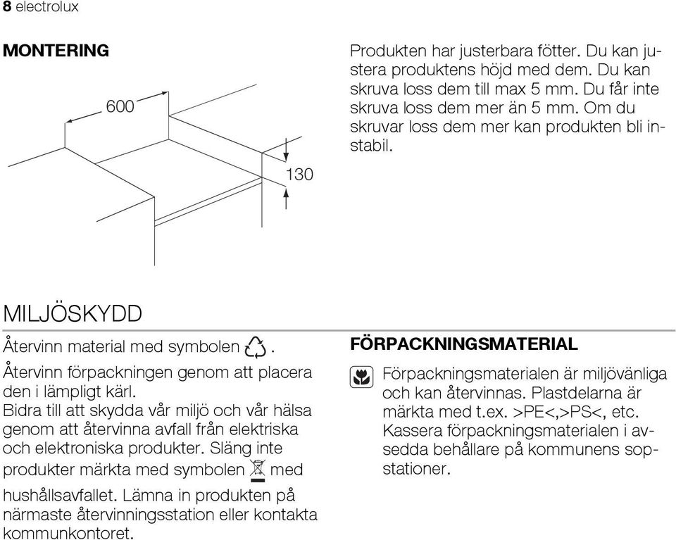 Bidra till att skydda vår miljö och vår hälsa genom att återvinna avfall från elektriska och elektroniska produkter. Släng inte produkter märkta med symbolen med hushållsavfallet.