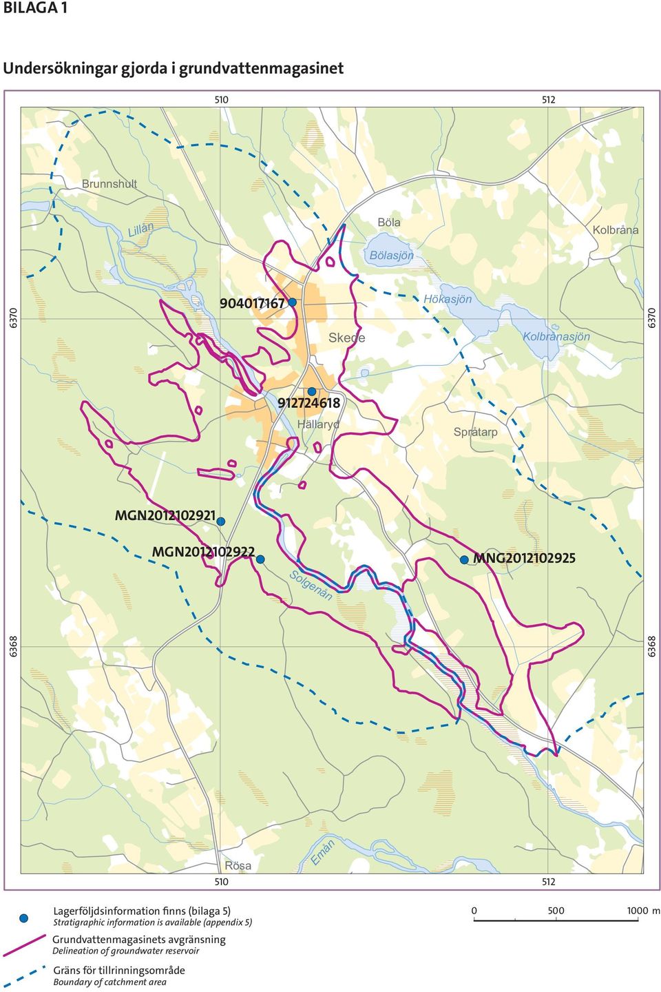 510 Rösa Emån 512 Lagerföljdsinformation finns (bilaga 5) Stratigraphic information is available (appendix 5)