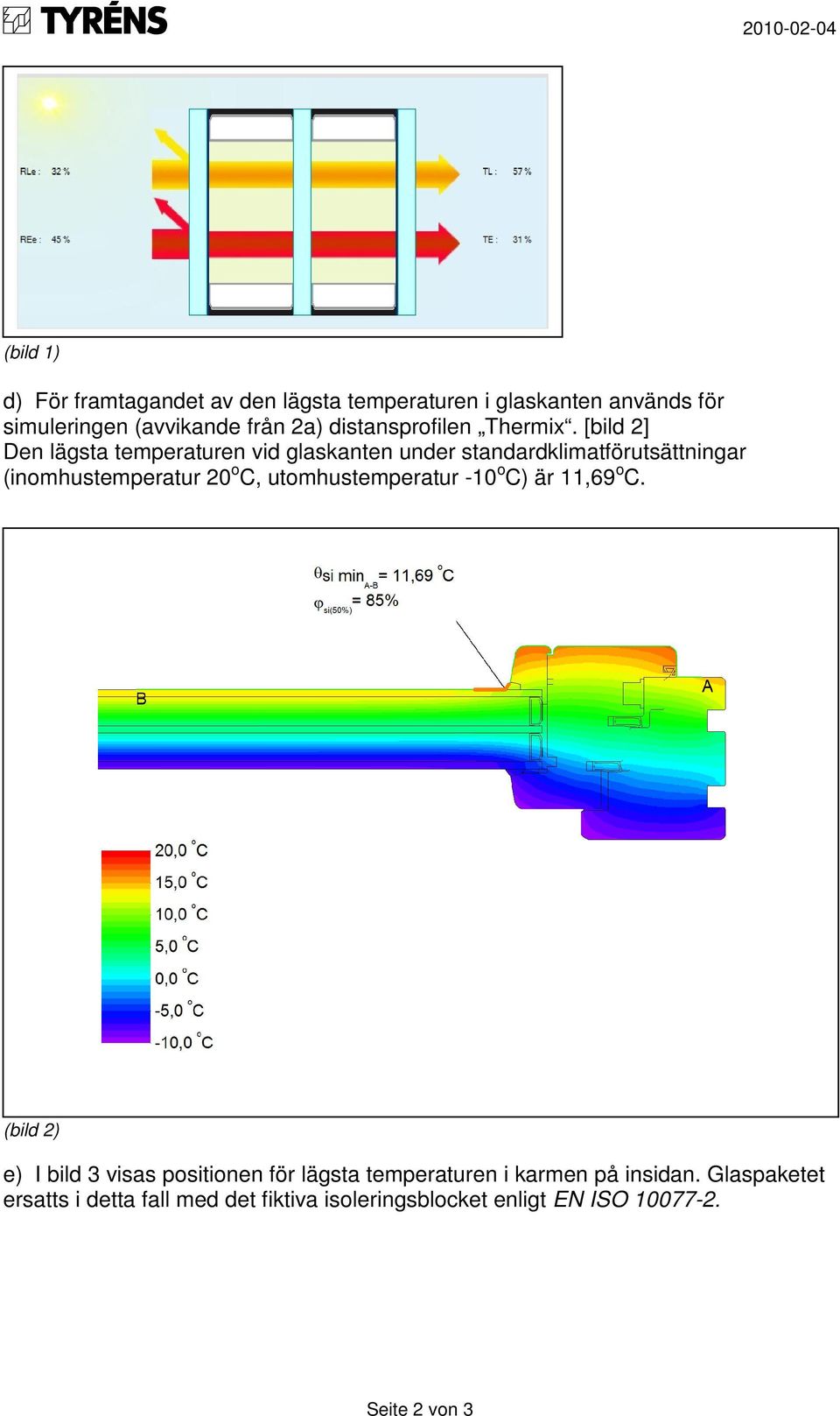 [bild 2] Den lägsta temperaturen vid glaskanten under standardklimatförutsättningar (inomhustemperatur 20 o C,