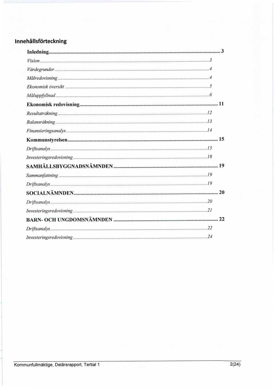 .. I S Investeringsredovisning...18 SAMHÄLLSBYGGNADSNÄMNDEN... 19 Sammanfattning...19 Driftsanalys...19 SOCIALNÄMNDEN... 20 Driftsanalys.