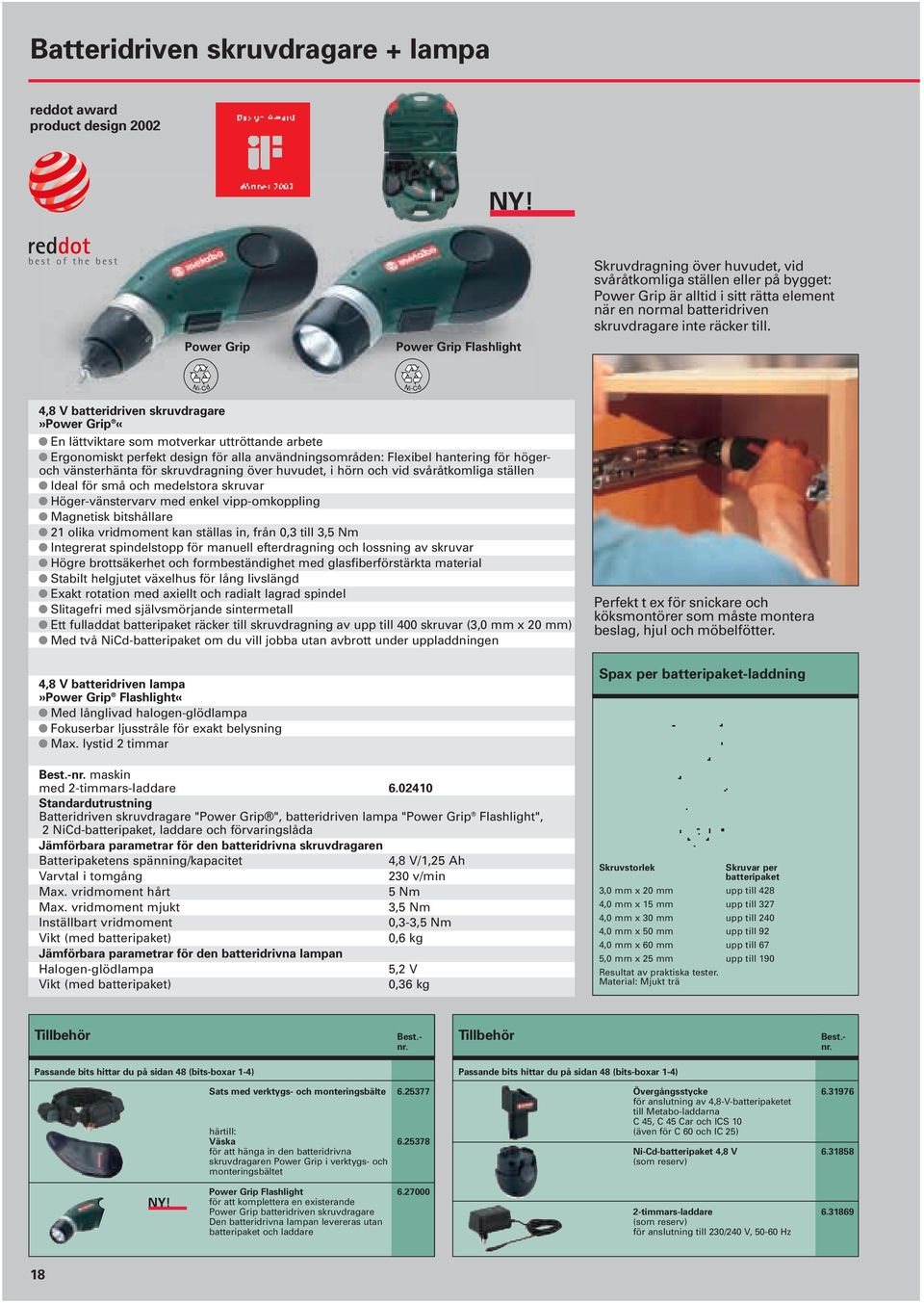 4,8 V batteridriven skruvdragare»power Grip «x En lättviktare som motverkar uttröttande arbete x Ergonomiskt perfekt design för alla användningsområden: Flexibel hantering för högeroch vänsterhänta