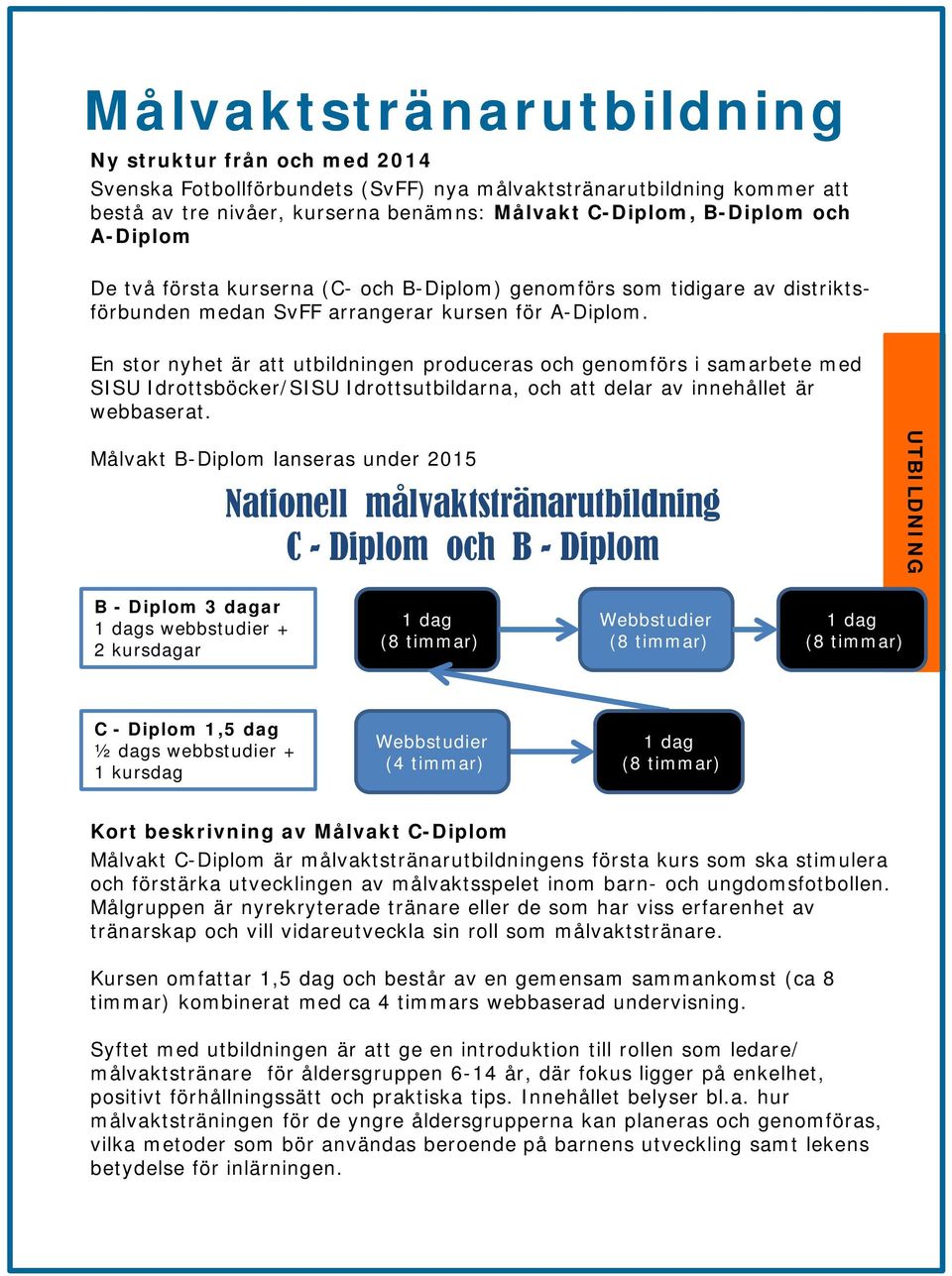 En stor nyhet är att utbildningen produceras och genomförs i samarbete med SISU Idrottsböcker/SISU Idrottsutbildarna, och att delar av innehållet är webbaserat.