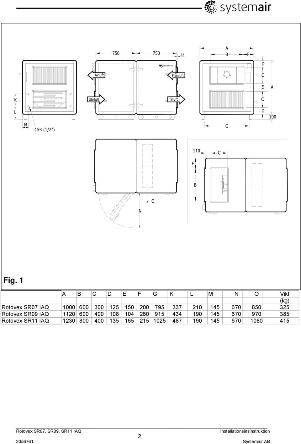 210 145 670 850 325 Rotovex SR09 IAQ 1120 600 400 108 104 260 915 434 190 145 670 970