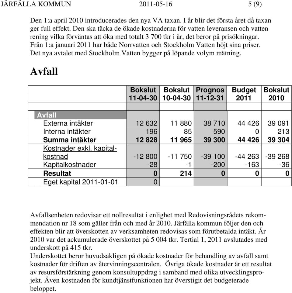 Från 1:a januari 2011 har både Norrvatten och Stockholm Vatten höjt sina priser. Det nya avtalet med Stockholm Vatten bygger på löpande volym mätning.