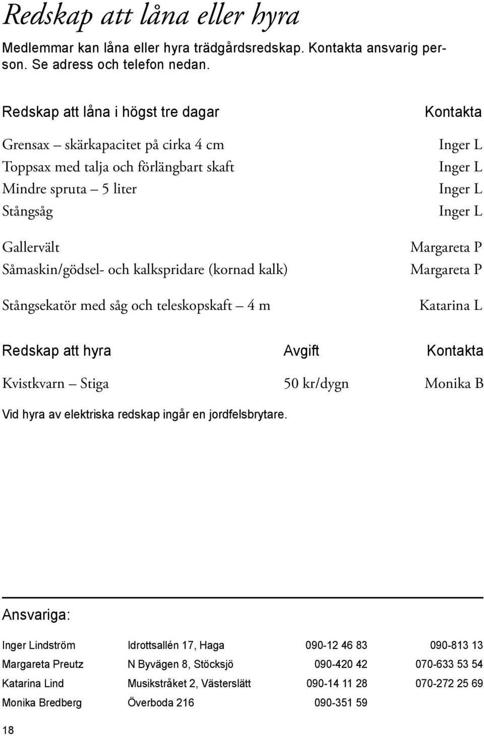 kalk) Stångsekatör med såg och teleskopskaft 4 m Kontakta Inger L Inger L Inger L Inger L Margareta P Margareta P Katarina L Redskap att hyra Avgift Kontakta Kvistkvarn Stiga 50 kr/dygn Monika B Vid