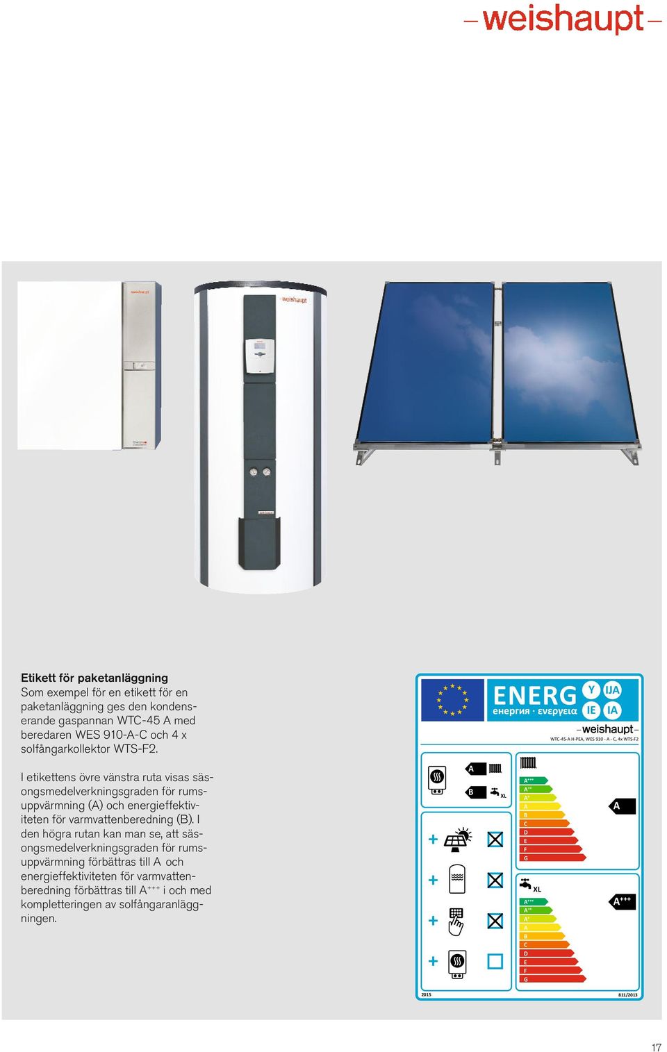 ENERG Y IE IJA IA WTC-45-A H-PEA, WES 910 - A - C, 4x WTS-F2 I etikettens övre vänstra ruta visas säs - ongsmedelverkningsgraden för rumsuppvärmning (A) och energi effektiv -
