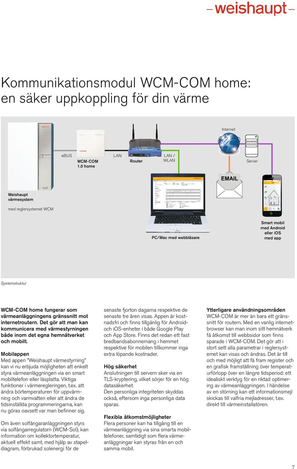 gränssnitt mot internetroutern. Det gör att man kan kommunicera med värmestyrningen både inom det egna hemnätverket och mobilt.