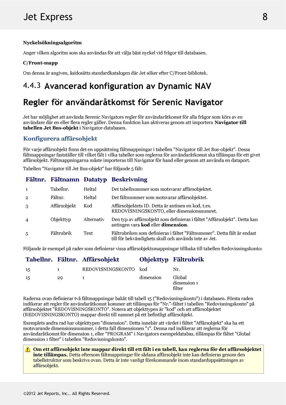 4.3 Avancerad konfiguration av Dynamic NAV Regler för användaråtkomst för Serenic Navigator JetharmöjlighetattanvändaSerenicNavigatorsreglerföranvändaråtkomstförallafrågorsomkörsaven