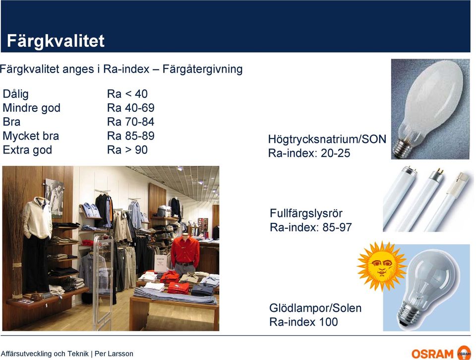 85-89 Extra god Ra > 90 Högtrycksnatrium/SON Ra-index: 20-25