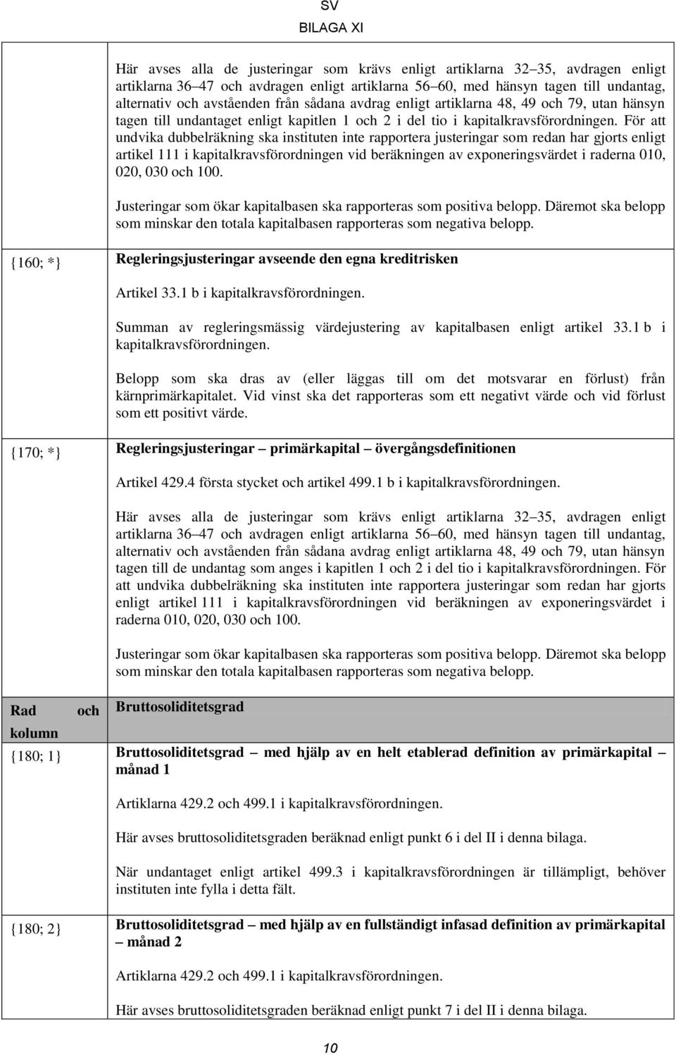 har gjorts enligt artikel 111 i kapitalkravsförordningen vid beräkningen av exponeringsvärdet i raderna 010, 020, 030 och 100. Justeringar som ökar kapitalbasen ska rapporteras som positiva belopp.