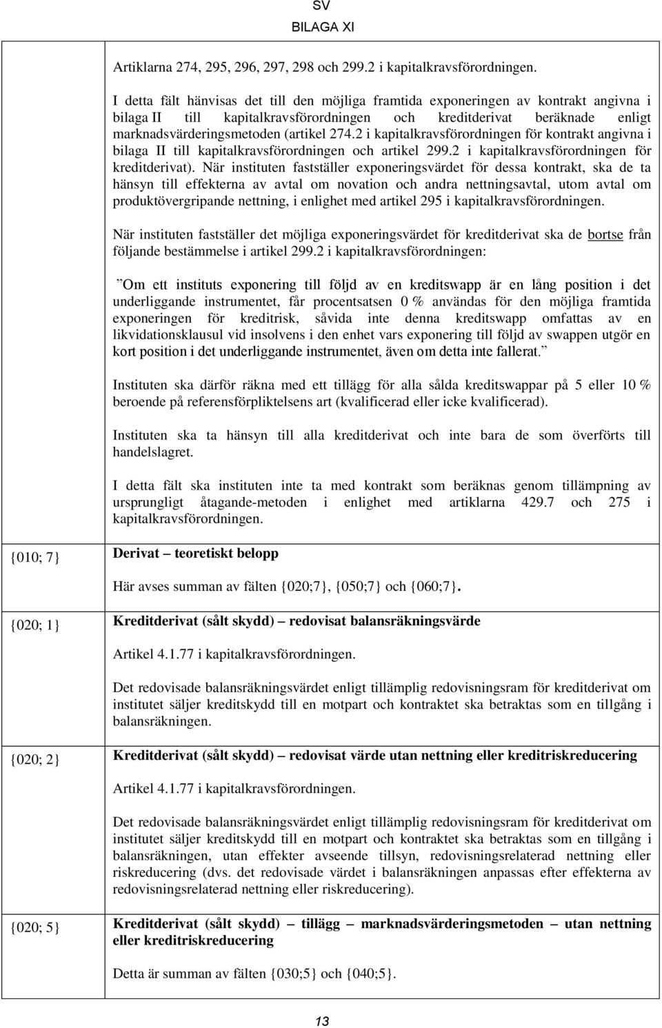 (artikel 274.2 i kapitalkravsförordningen för kontrakt angivna i bilaga II till kapitalkravsförordningen och artikel 299.2 i kapitalkravsförordningen för kreditderivat).