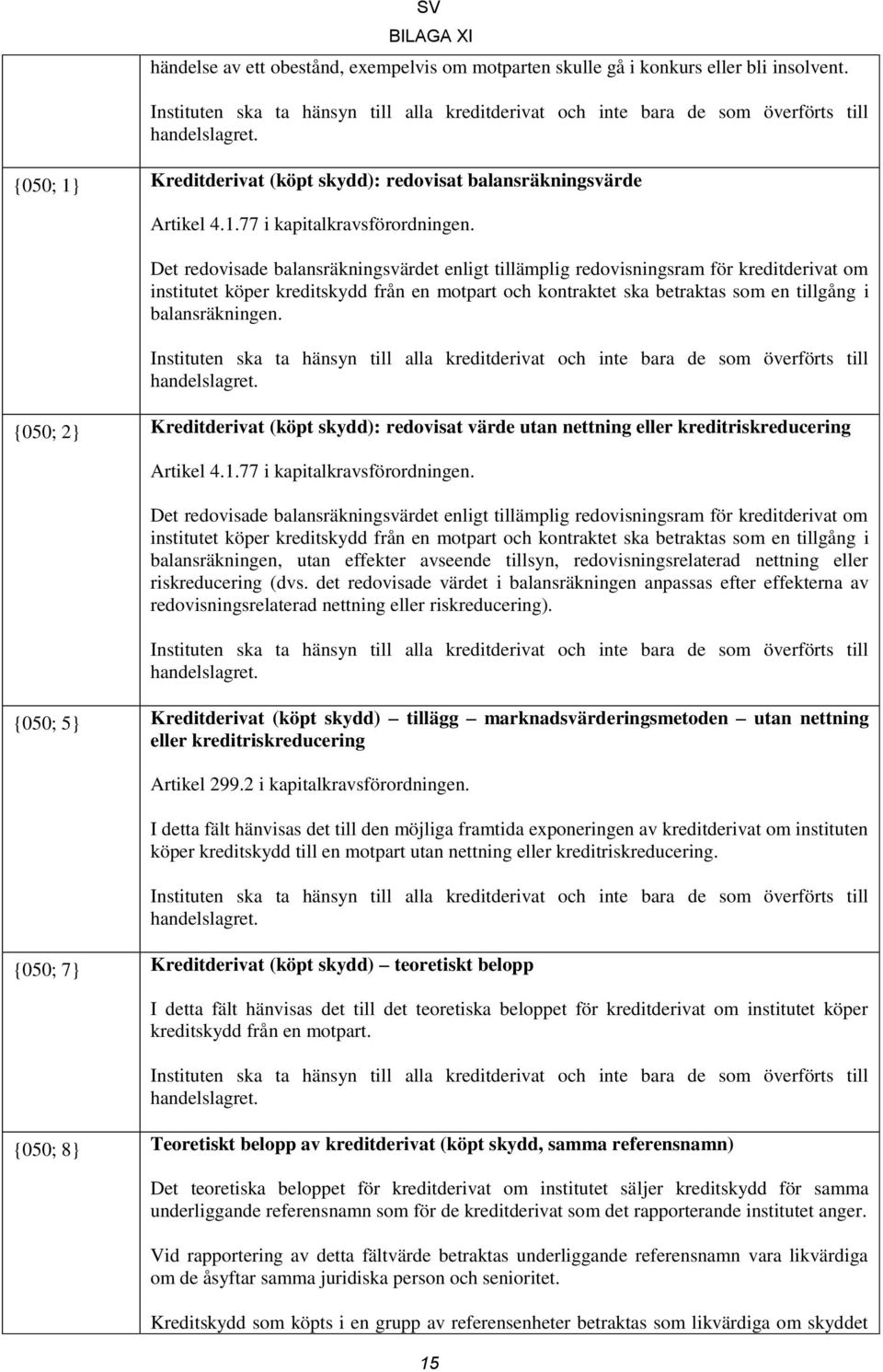 Kreditderivat (köpt skydd): redovisat balansräkningsvärde Artikel 4.1.