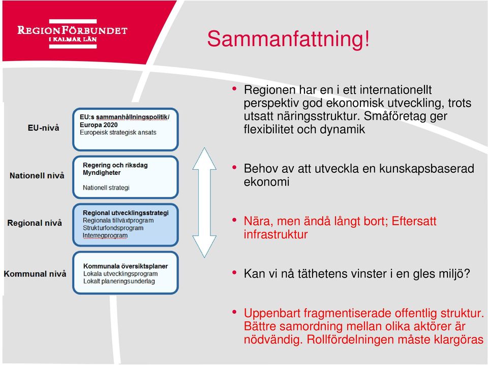 Småföretag ger flexibilitet och dynamik Behov av att utveckla en kunskapsbaserad ekonomi Nära, men ändå långt