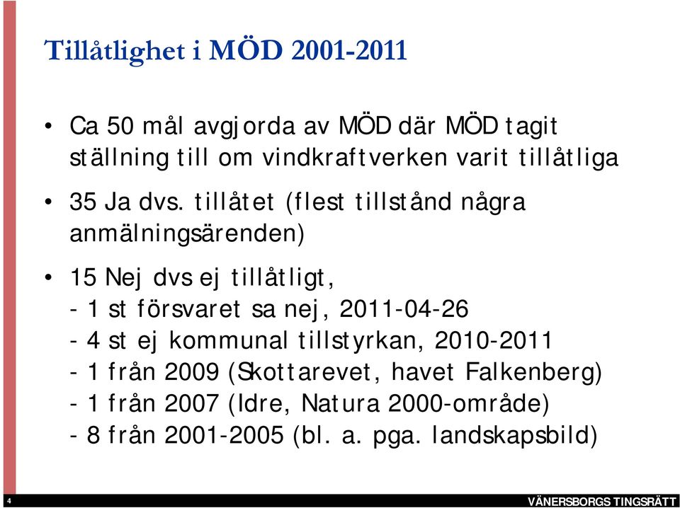 tillåtet (flest tillstånd några anmälningsärenden) 15 Nej dvs ej tillåtligt, - 1 st försvaret sa nej,