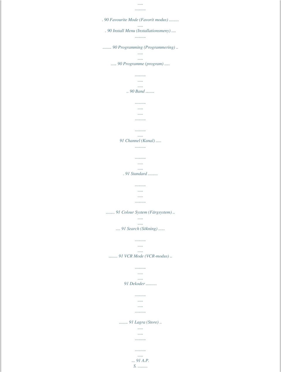 .. 91 Channel (Kanal). 91 Standard...... 91 Colour System (Färgsystem).