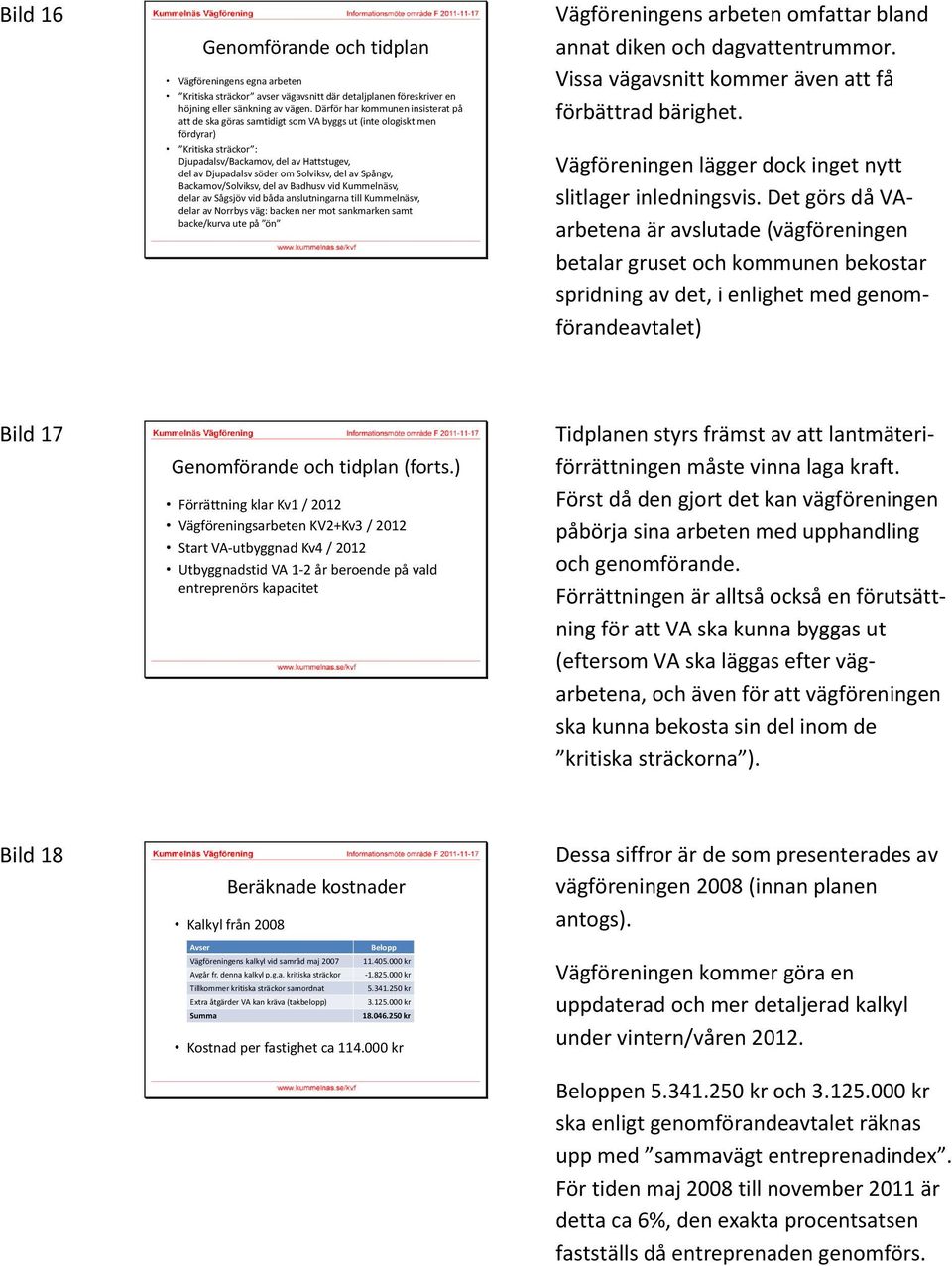 Solviksv, del av Spångv, Backamov/Solviksv, del av Badhusv vid Kummelnäsv, delar av Sågsjöv vid båda anslutningarna till Kummelnäsv, delar av Norrbys väg: backen ner mot sankmarken samt backe/kurva