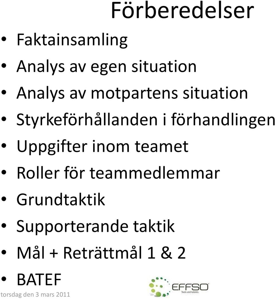 förhandlingen Uppgifter inom teamet Roller för