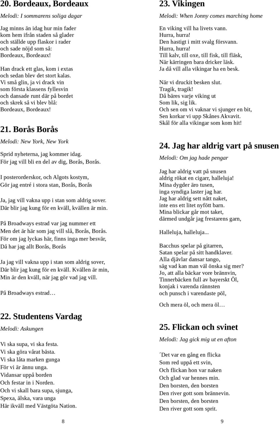 21. Borås Borås Melodi: New York, New York Sprid nyheterna, jag kommer idag. För jag vill bli en del av dig, Borås, Borås.