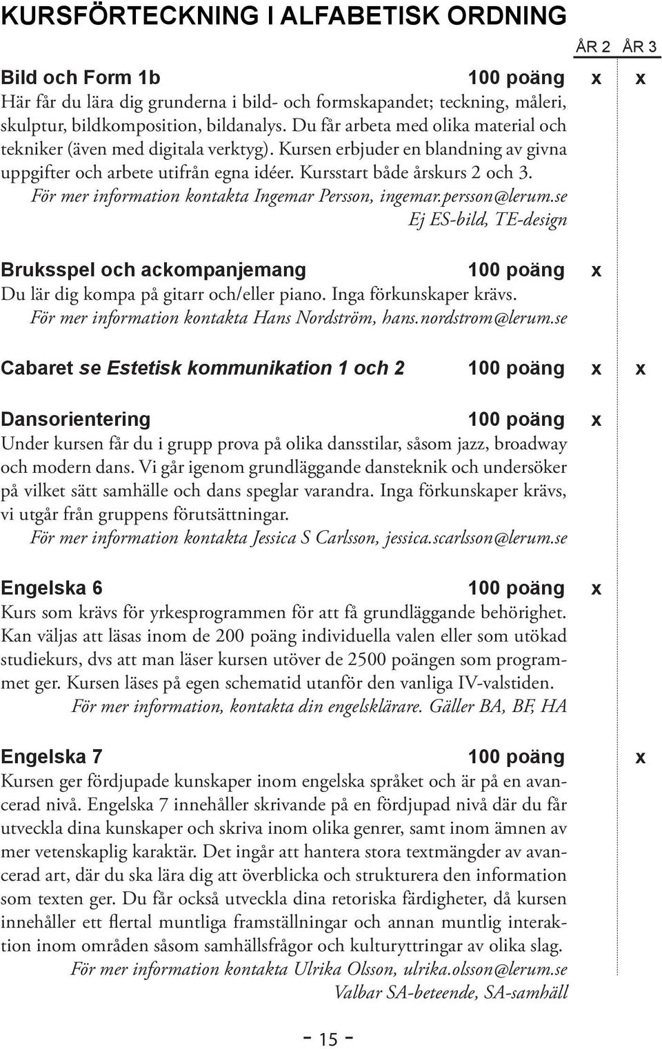 För mer information kontakta Ingemar Persson, ingemar.persson@lerum.se Ej ES-bild, TE-design Bruksspel och ackompanjemang 100 poäng x Du lär dig kompa på gitarr och/eller piano.