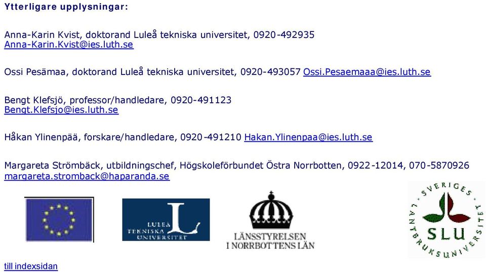 se Bengt Klefsjö, professor/handledare, 0920-491123 Bengt.Klefsjo@ies.luth.