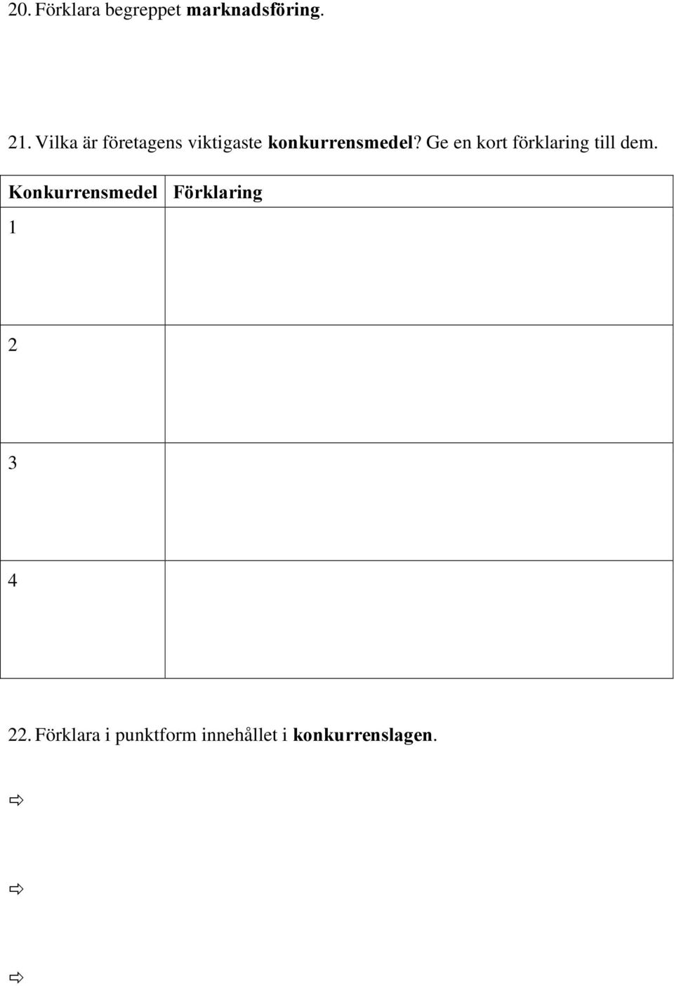 Ge en kort förklaring till dem.